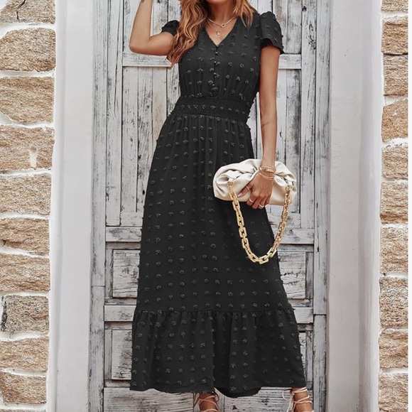 PrettyGarden Swiss Dot Black Maxi Dress - Picture 3 of 9